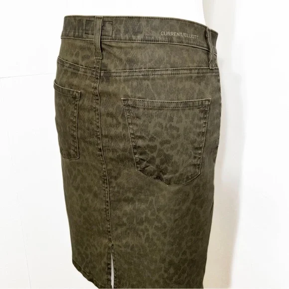 Current/Elliott Leopard Print Army Green Denim Pencil Skirt, Jean Skirt Size 28” - Picture 5 of 14